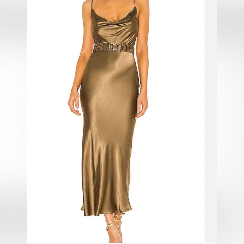 SHONA JOY Gala Bias Midi Dress With Belt in Warm Olive
